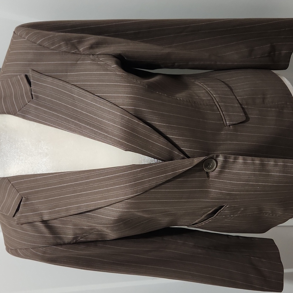 Style & Co Brown Striped Blazer Jacket 6 Petite
